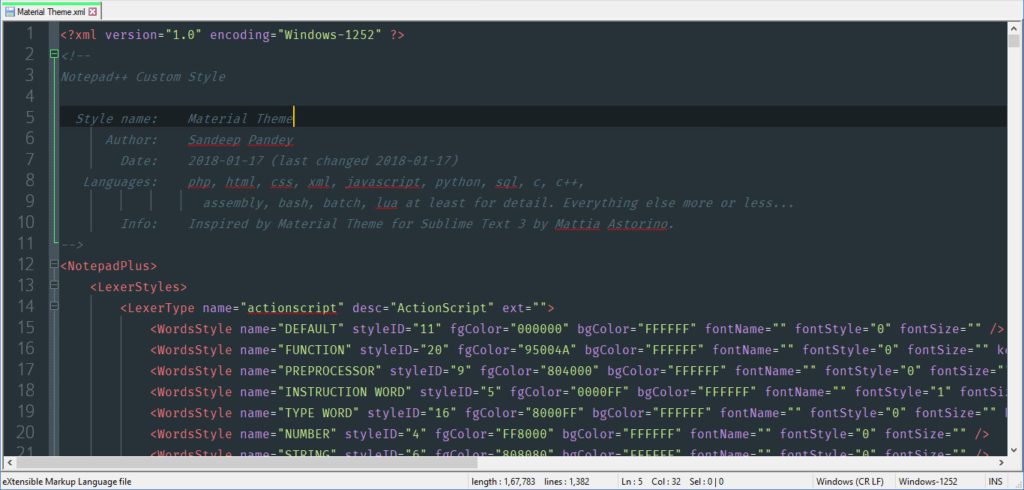 Material theme for notepad++